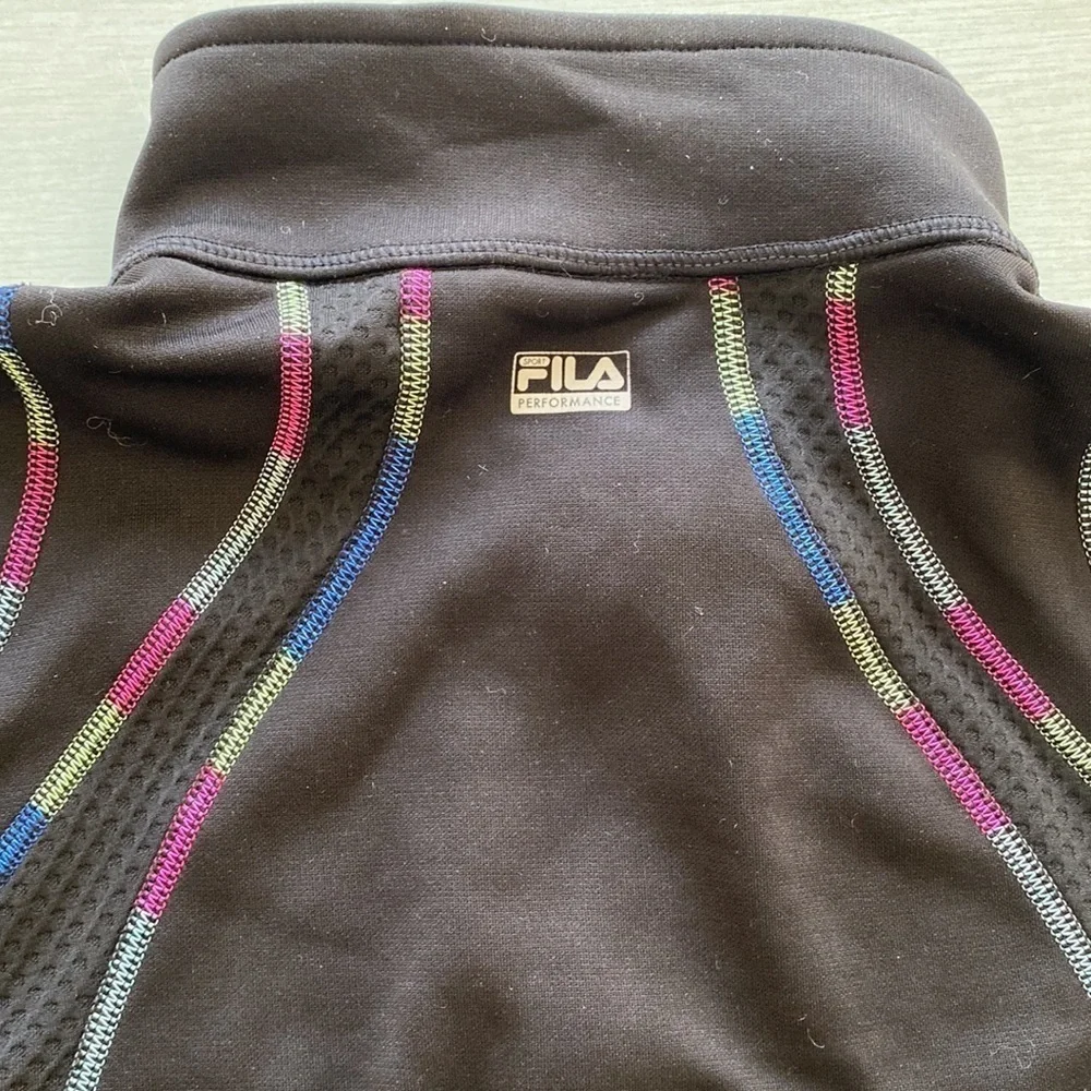 Fila Sport Athletic Track Jacket Full Zip Rainbow Trim Thumb Holes - Picture 8 of 12
